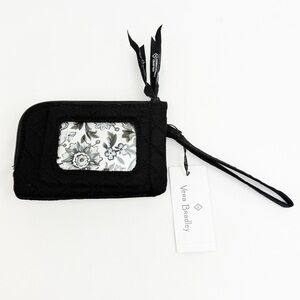 Vera Bradley RFID Black Quilted Double Zip Pocket ID Card Holder Wristlet Wallet